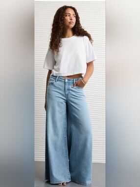 American Eagle Outfitters Light Blue Wide-Leg High-Rise Jeans